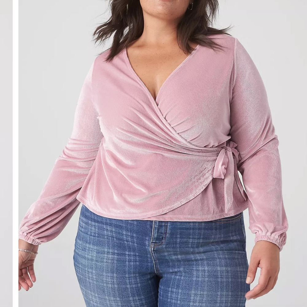 Lane Bryant Classic Blouson-Sleeve Surplice Tie Velour Top Size 22/24